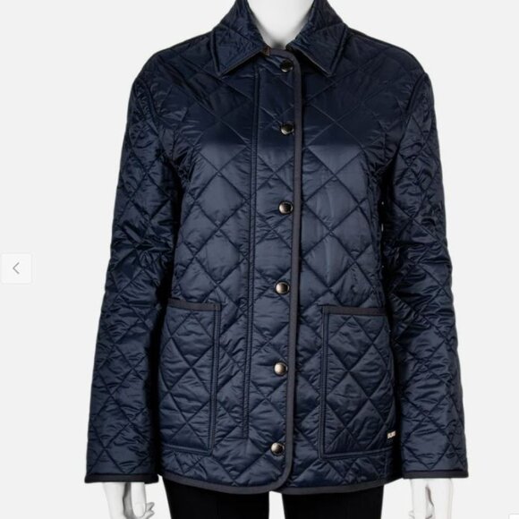 NWT Burberry Dalry Navy Quilted Nova Check Plaid Lined Snap Front Jacket Coat M - Picture 1 of 12